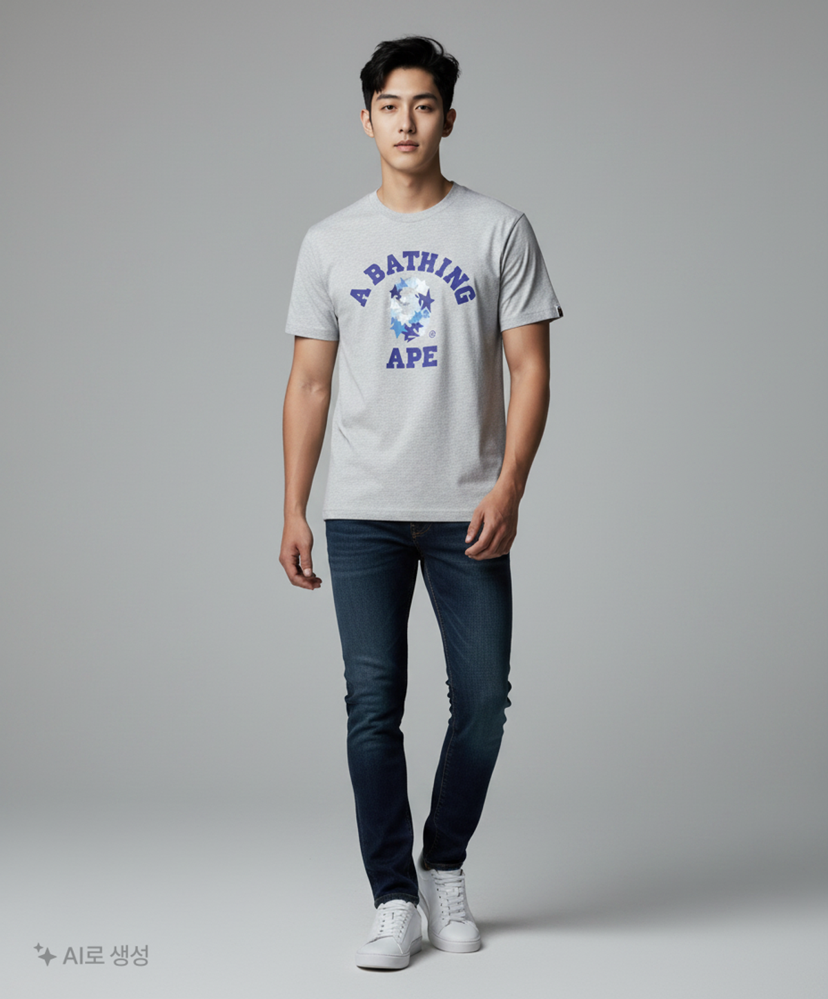 베이프(BAPE) 스타 콜리지 릴렉스드 핏 티셔츠(M) BLACK XL