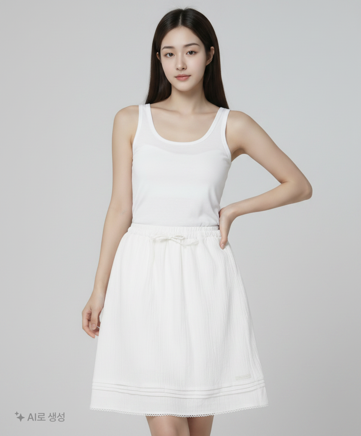 아워호프(OURHOPE) 시어서커 핀턱 미디 스커트 - White ONESIZE