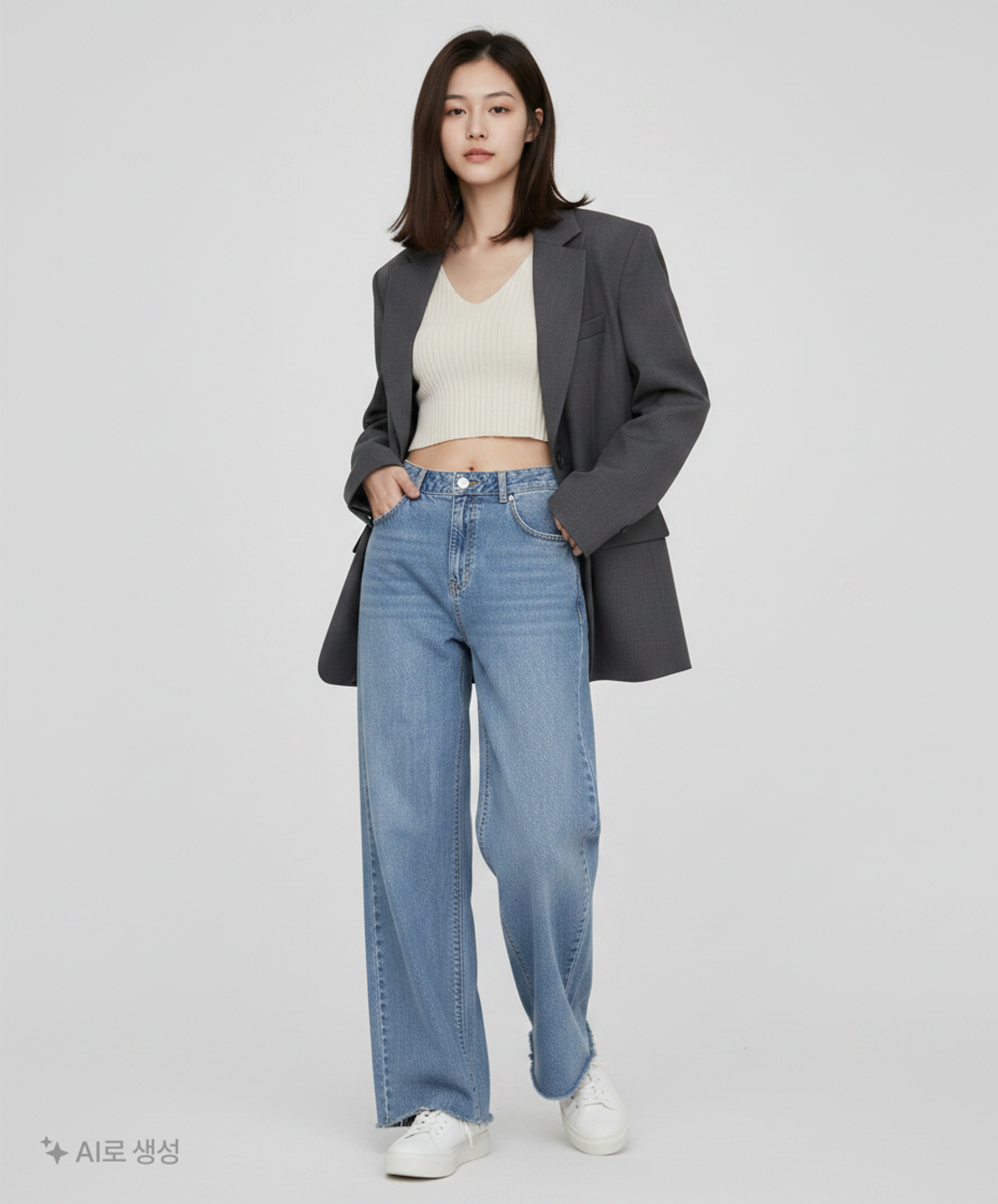 미쏘(MIXXO) 가로포켓 밑단데끼 롱와이드 데님 MIWTJD333J 28