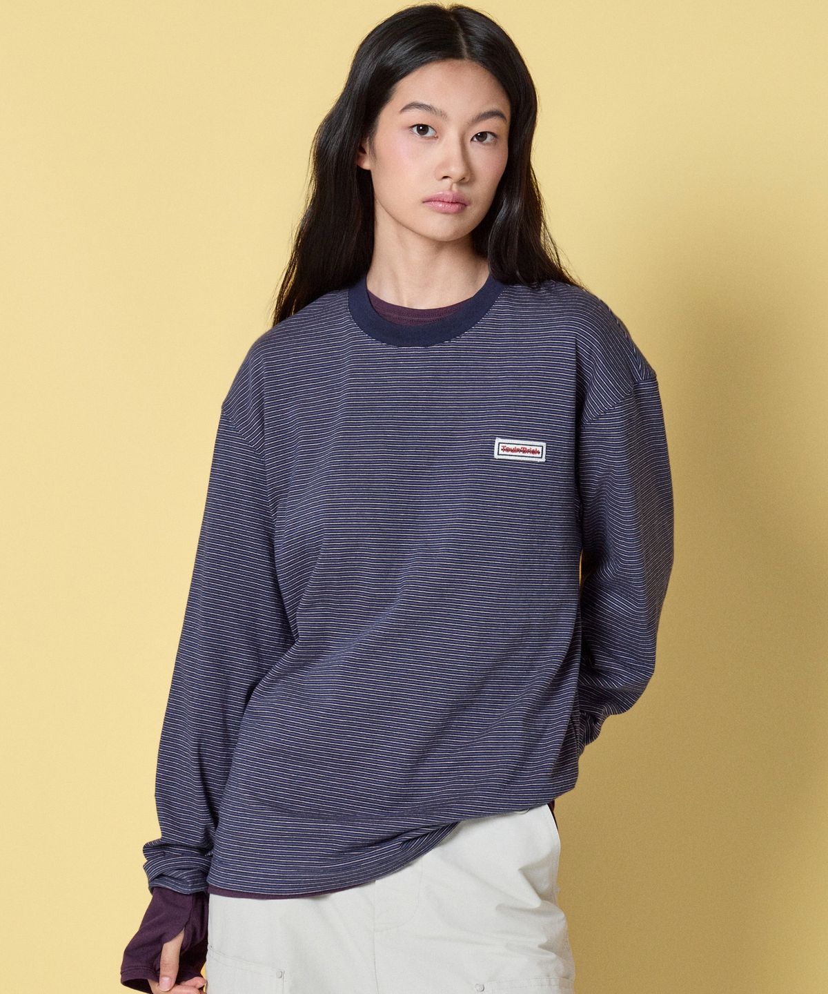 툴룬즈브릭(TOULN BRICK) TB-세미크롭 스트라이프 긴팔티 BL (E6W10G3206)