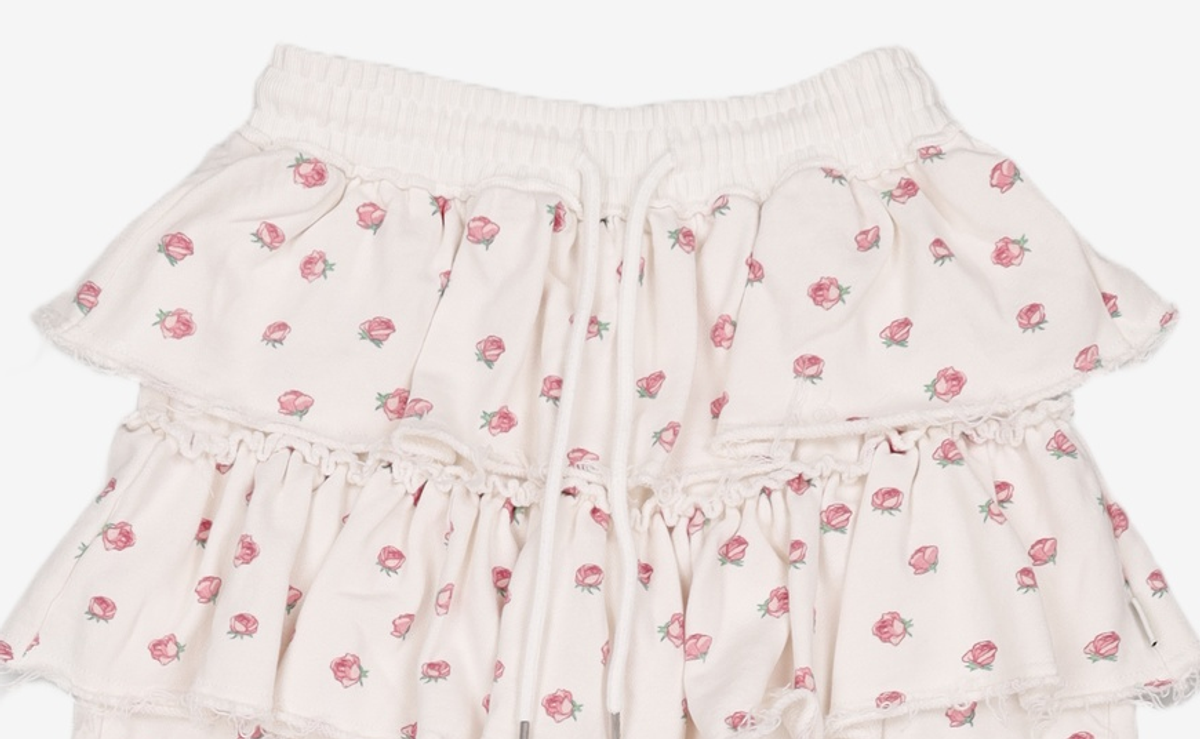 유희(YOUHEE) FLOWER PATTERN LAYERD SKIRT PANTS WHITE FREE