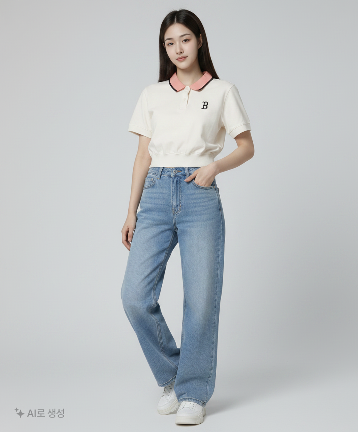 엠엘비(MLB) 여성 배색 크롭 카라 티셔츠 BOS (Ivory) S