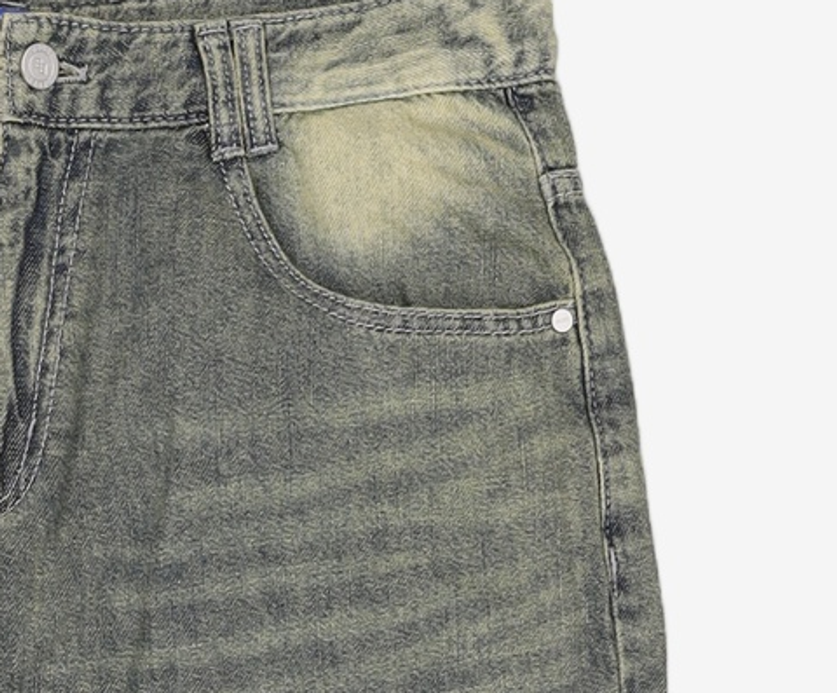데케트(DECET) [린넨라이크]Linen Like Mid Rise Wide Jeans DCPT039Black 32