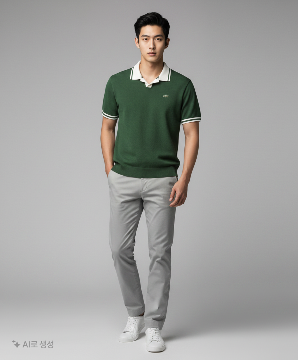 라코스테(LACOSTE) 남성 배색 카라 스웨터 폴로 [그린] 105