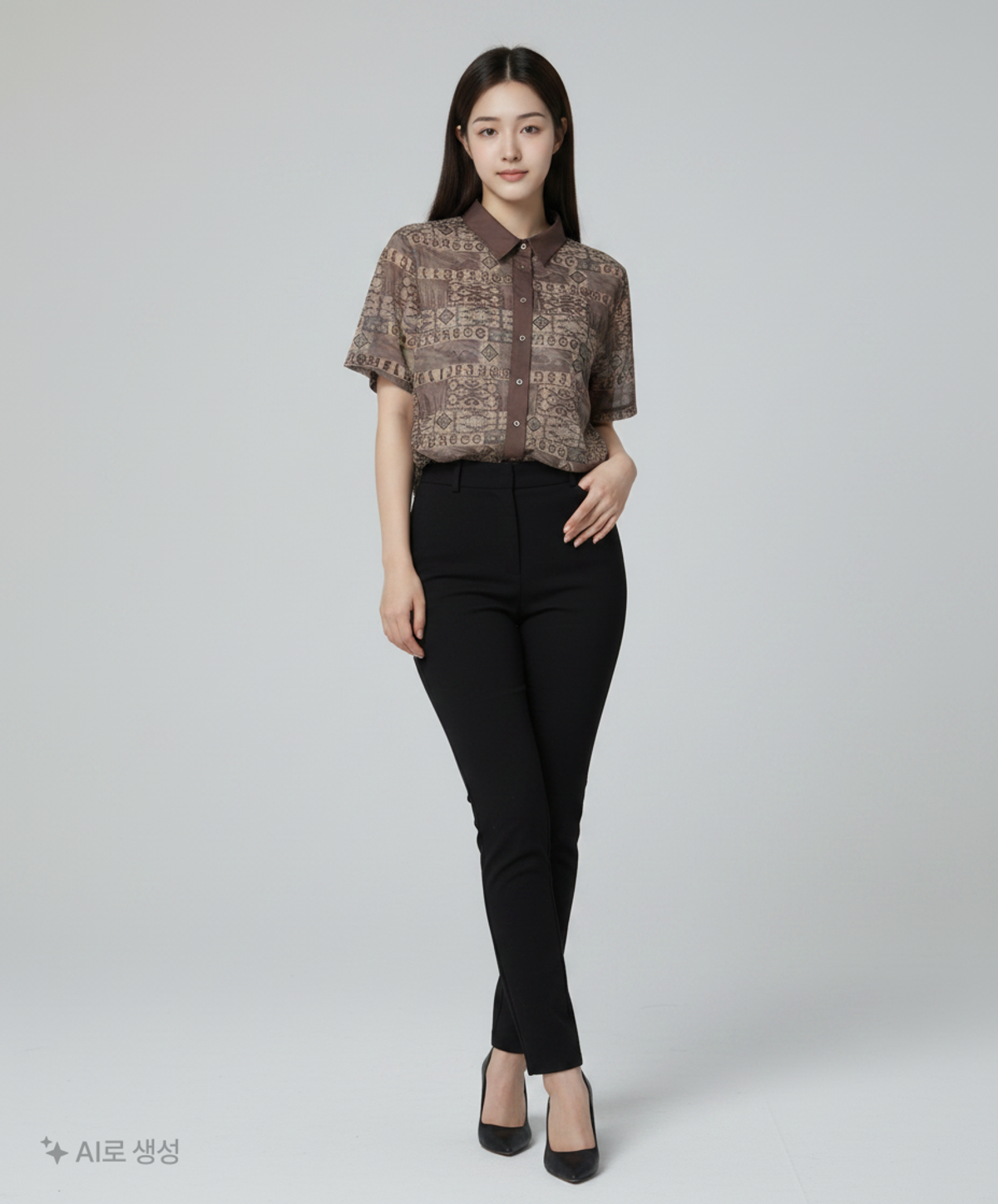 웰빙익스프레스(WELLBEING EXPRESS) Oversized Mesh Print Shirts Brown S