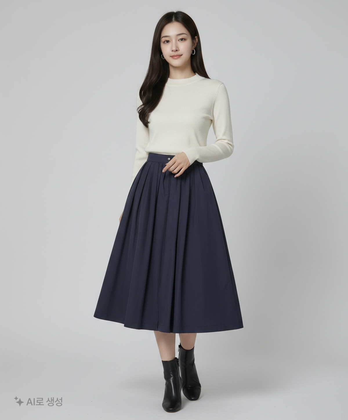 아위(AHWE) Pleated Volume Skirt_D/NAVY S