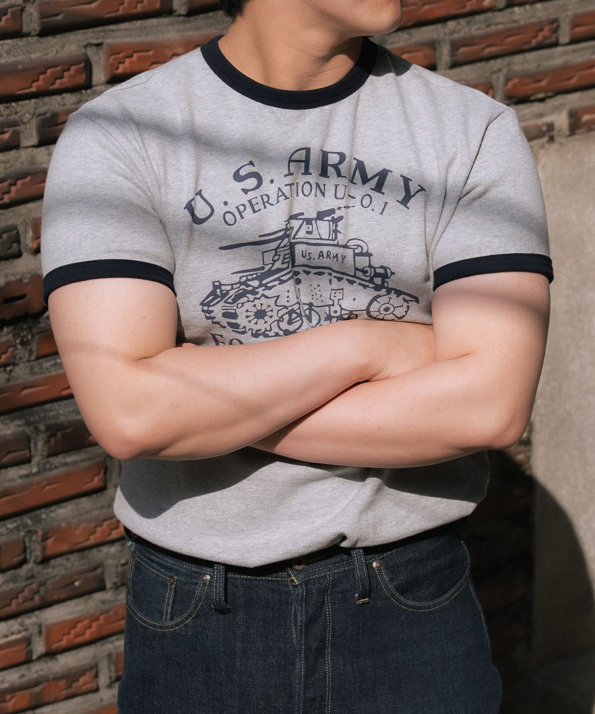 필드래프트(FIELDRAFT) [Soldier Fit] WW2(FORT KNOX) Ringer TEE_Gray/Navy