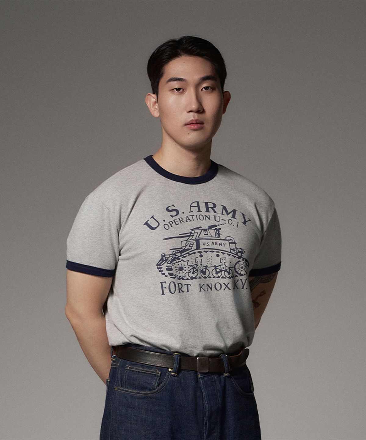 필드래프트(FIELDRAFT) [Soldier Fit] WW2(FORT KNOX) Ringer TEE_Gray/Navy