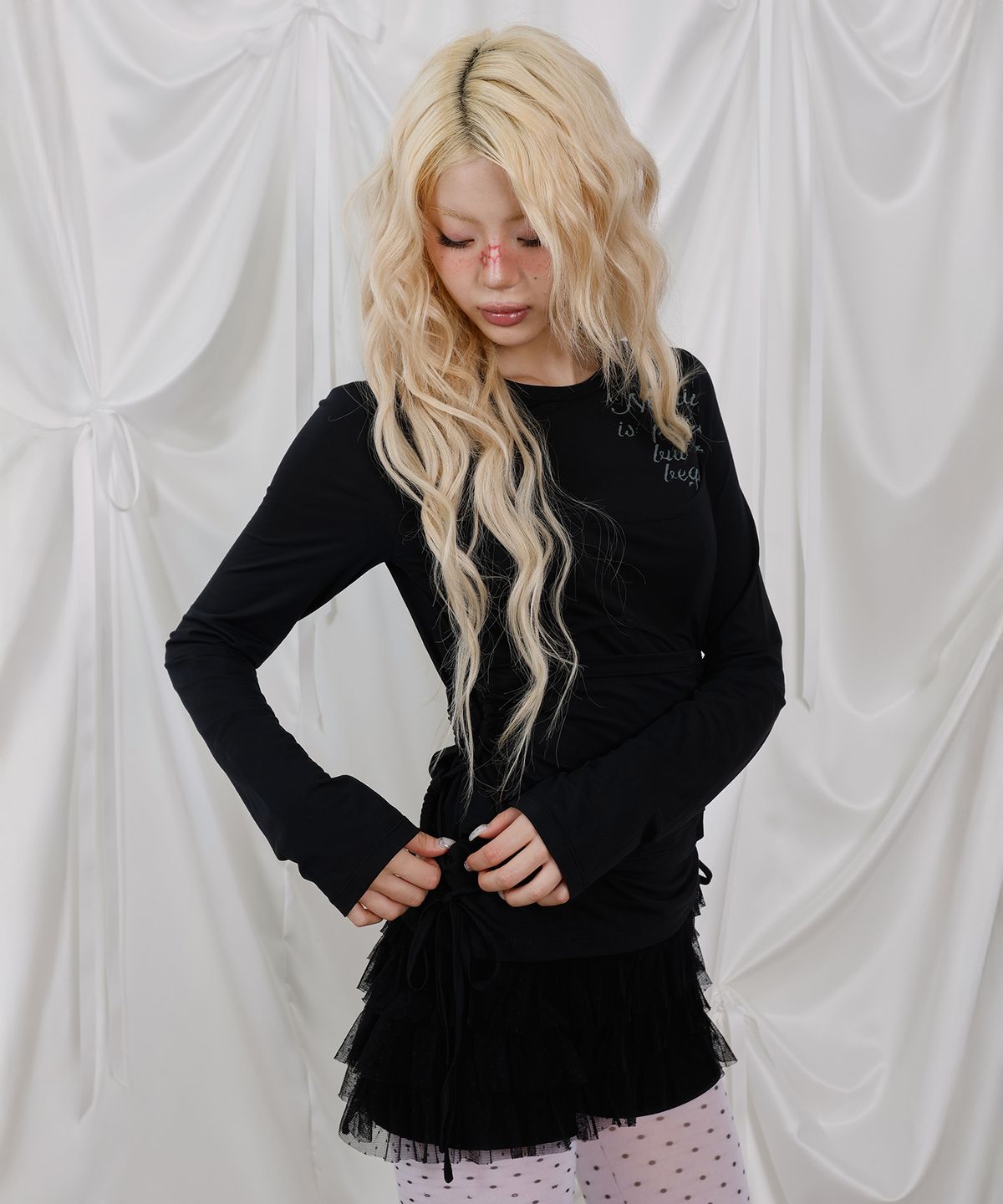 엘엠알(LMR) 뷔스티에 레이어드 슬림 긴팔 티셔츠 BLACK