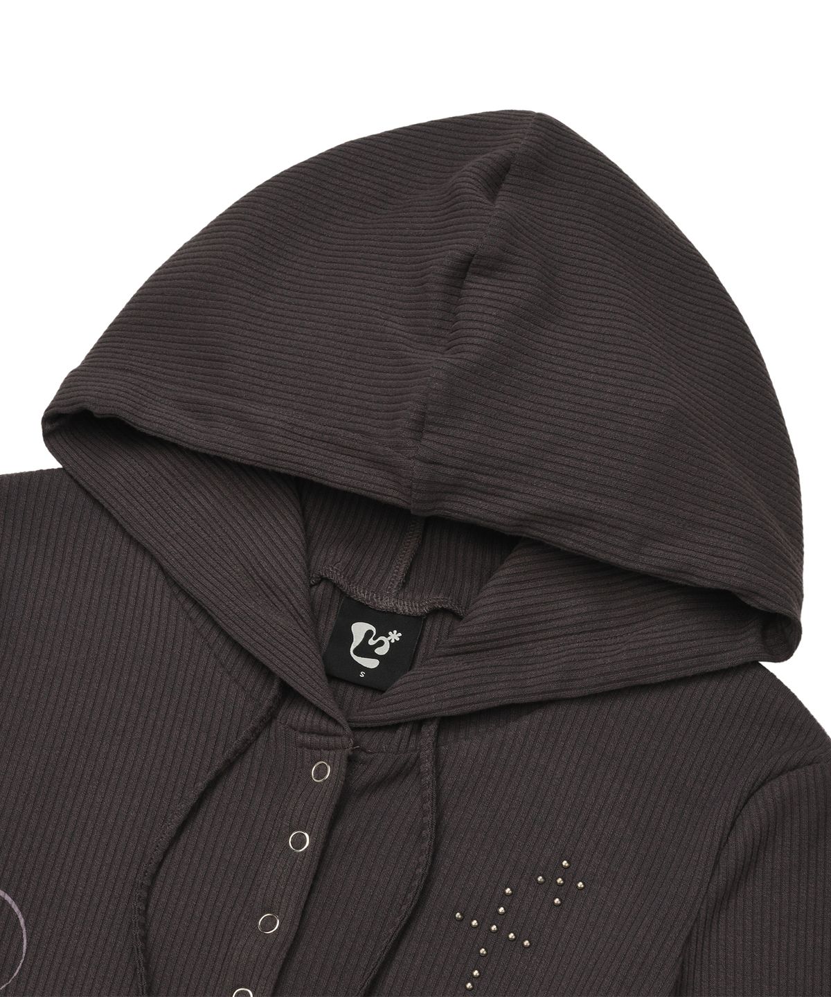 엘엠알(LMR) 스터드 헨리넥 골지 후드 긴팔 티셔츠 CHARCOAL