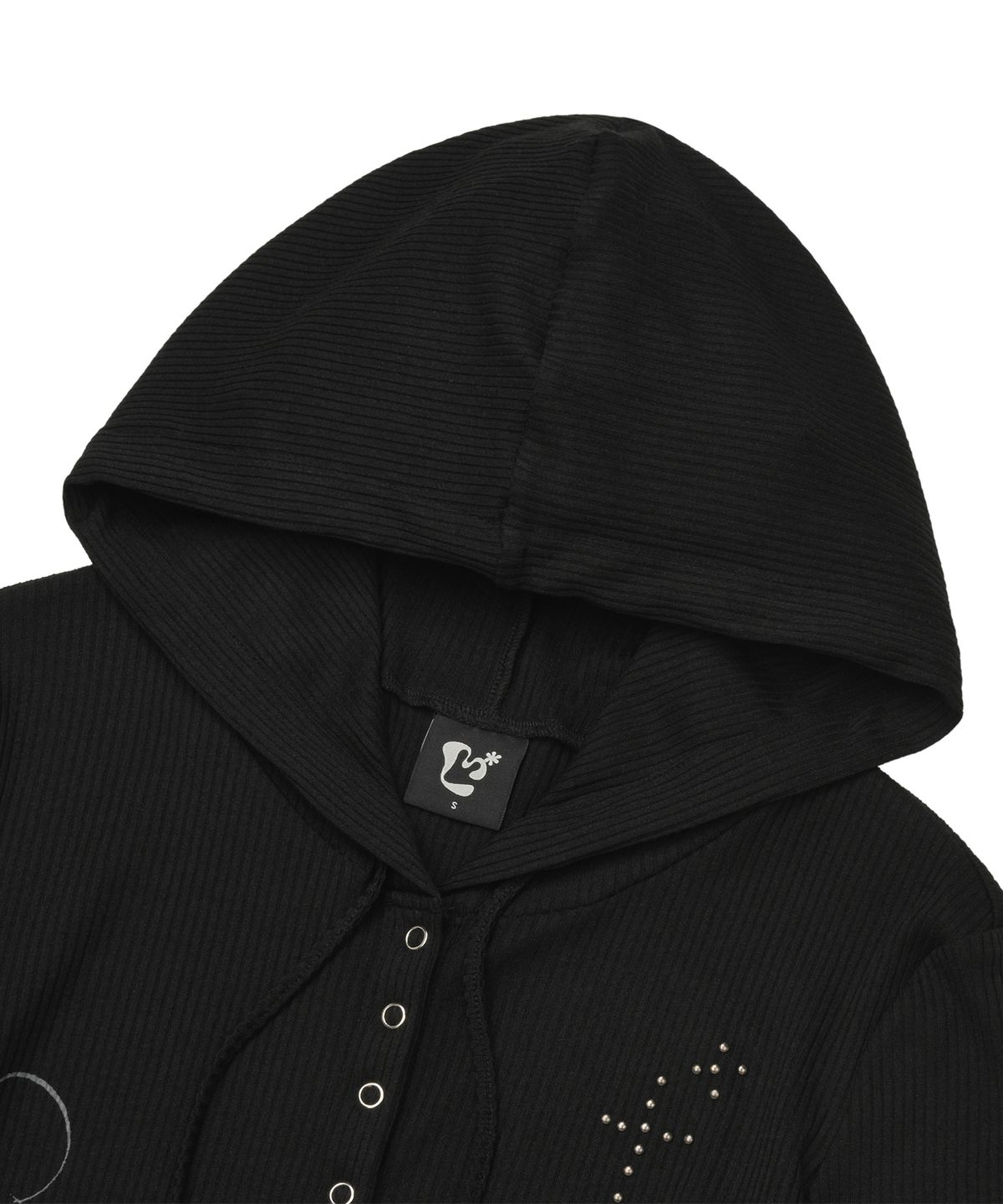 엘엠알(LMR) 스터드 헨리넥 골지 후드 긴팔 티셔츠 BLACK