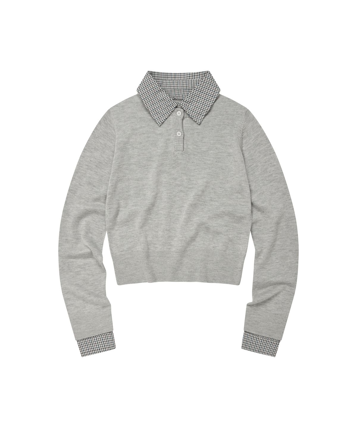 엘엠알(LMR) 체크 레이어드 배색 헨리넥 스웨터 LIGHT GREY