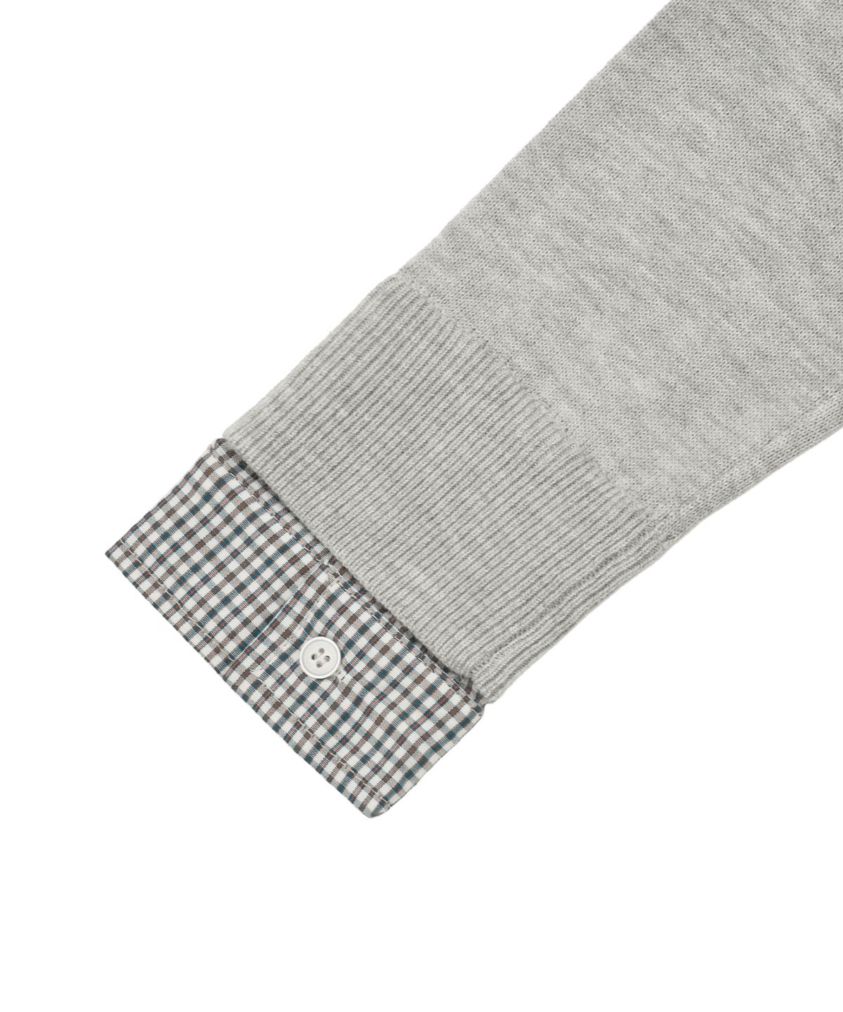 엘엠알(LMR) 체크 레이어드 배색 헨리넥 스웨터 LIGHT GREY