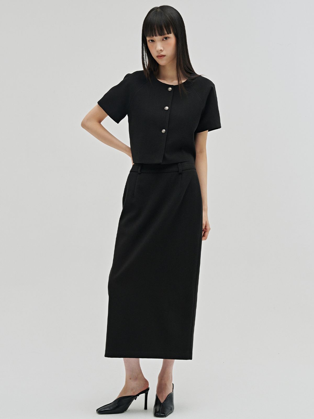 누브(NOUVE) 미니멀 울 롱 스커트 - 블랙 / Minimal Wool Long Skirt - Black+A1:T41