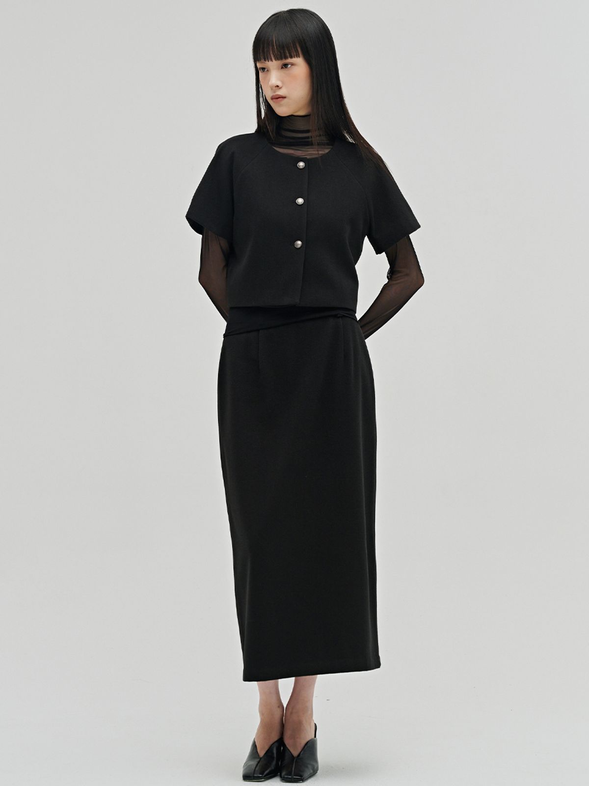 누브(NOUVE) 미니멀 울 롱 스커트 - 블랙 / Minimal Wool Long Skirt - Black+A1:T41
