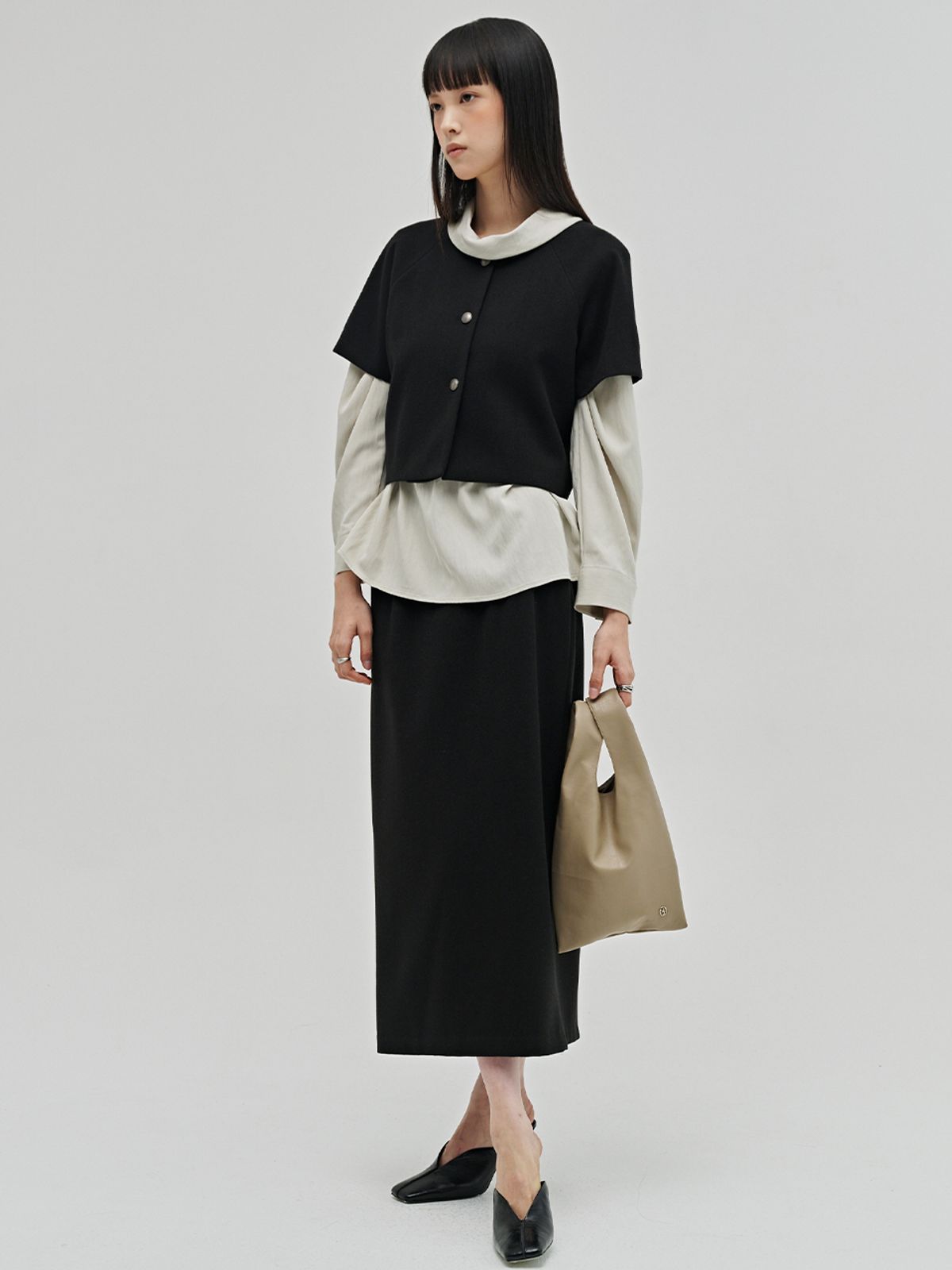 누브(NOUVE) 미니멀 울 롱 스커트 - 블랙 / Minimal Wool Long Skirt - Black+A1:T41