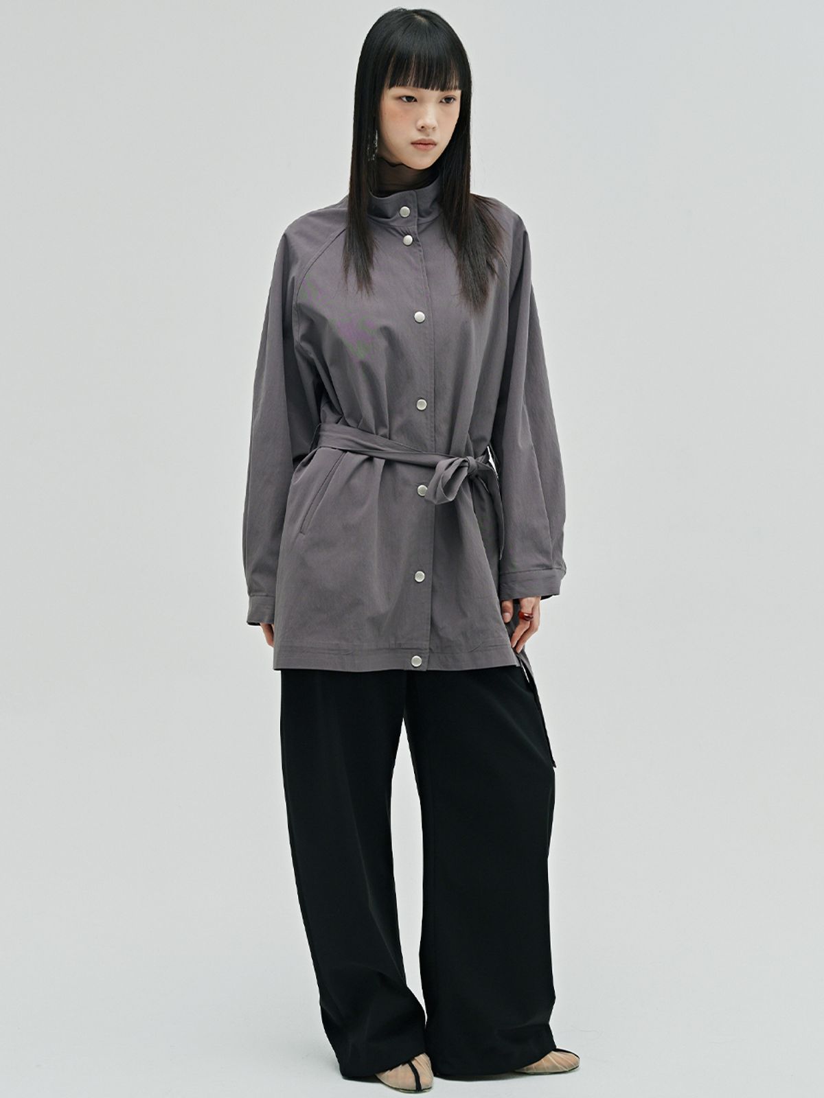 누브(NOUVE) 하이넥 트렌치코트 - 그레이 / High Neck Trench Coat - Gray