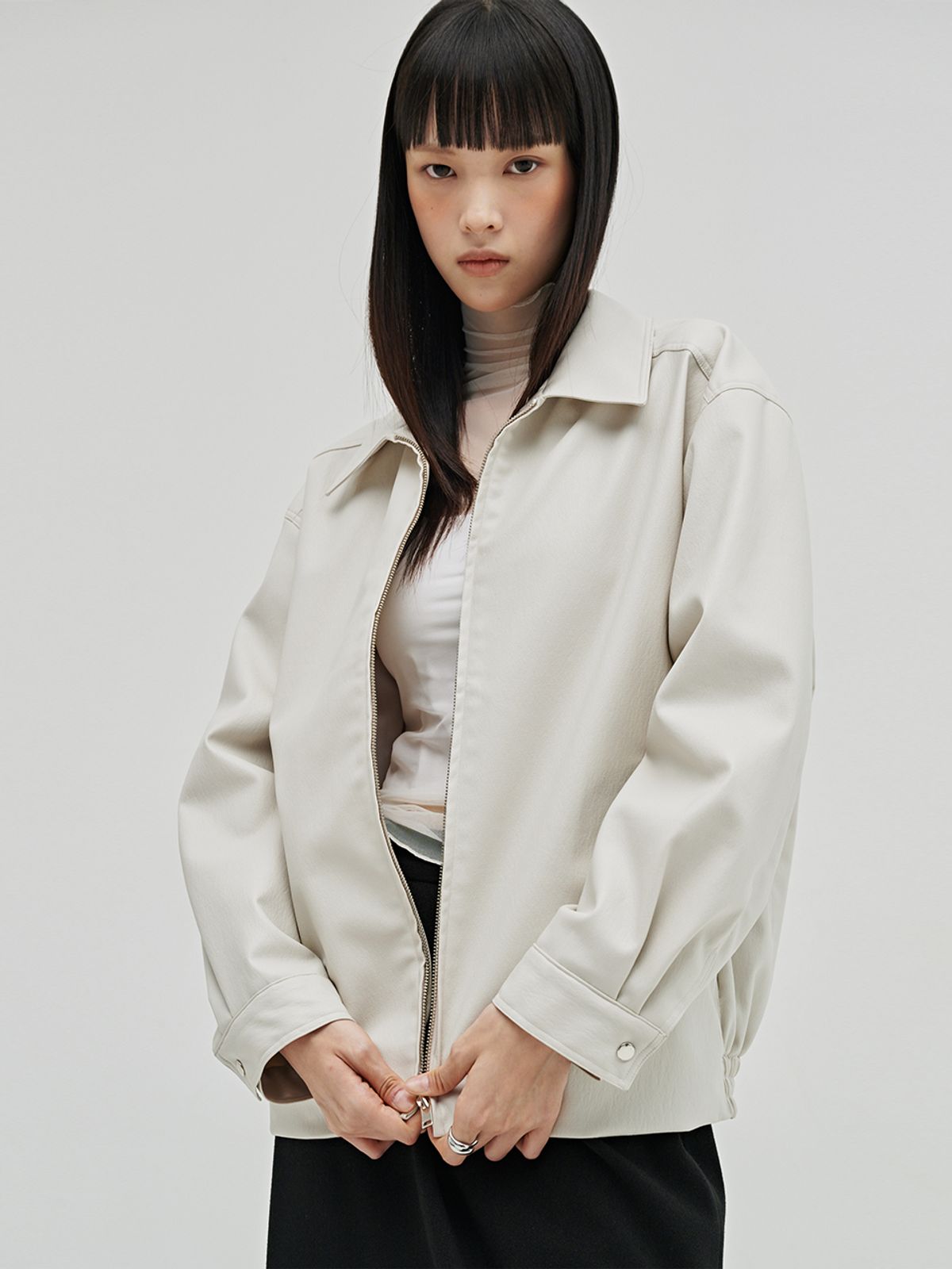 누브(NOUVE) 소프트 레더 블루종 - 아이보리 / Soft Leather Blouson - Ivory