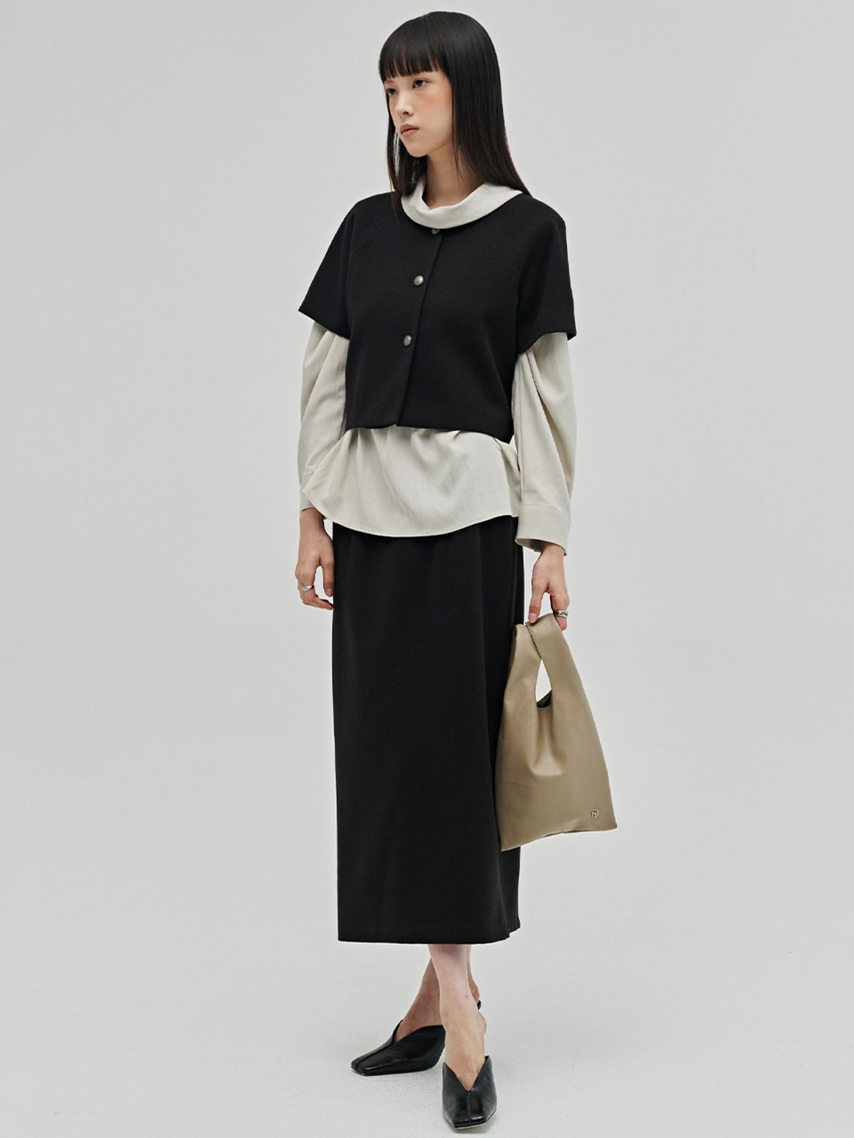 누브(NOUVE) 미니멀 울 하프 자켓 셋업 - 블랙 / Minimal Wool Half Jacket Set up - Black