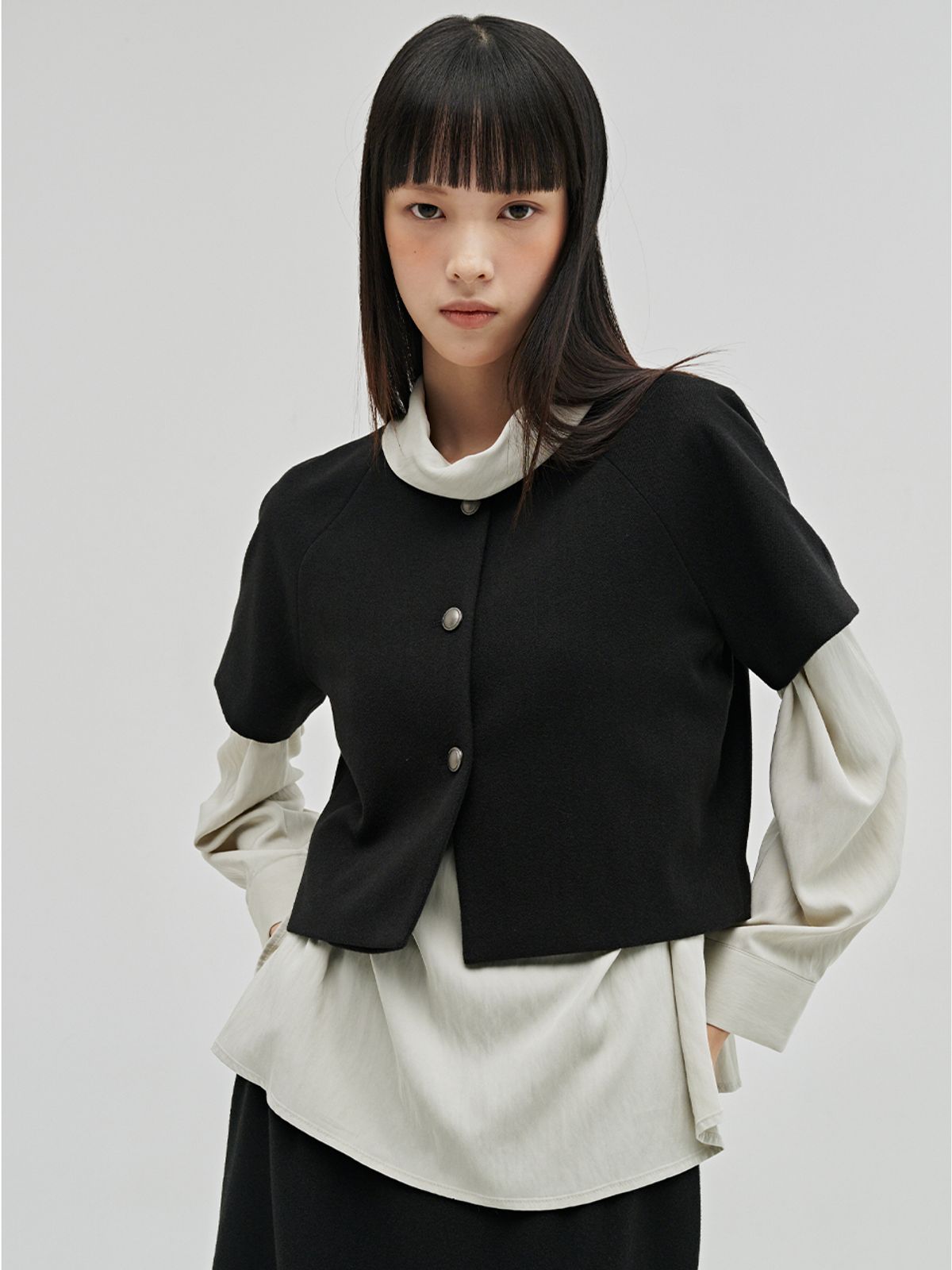 누브(NOUVE) 미니멀 울 하프 자켓 셋업 - 블랙 / Minimal Wool Half Jacket Set up - Black