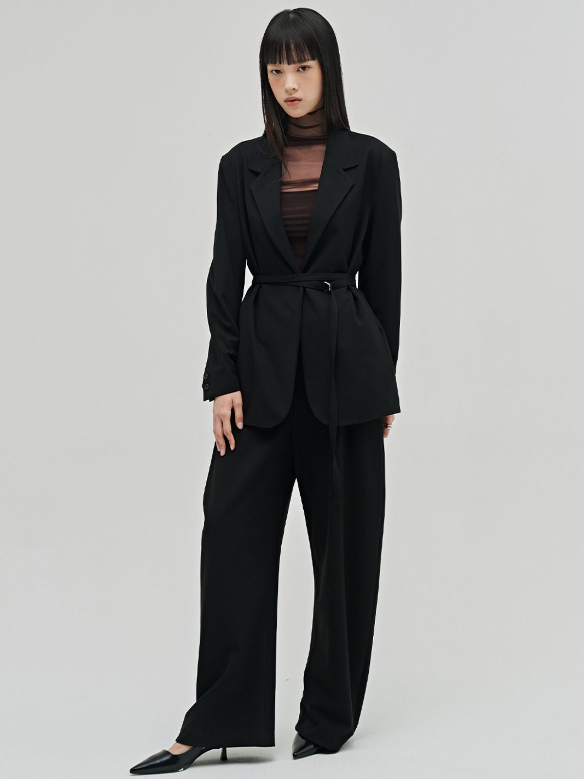 누브(NOUVE) 울 테일러드 벨티드 자켓 셋업 - 블랙 / Wool Tailored Belted Jacket Set up - Black