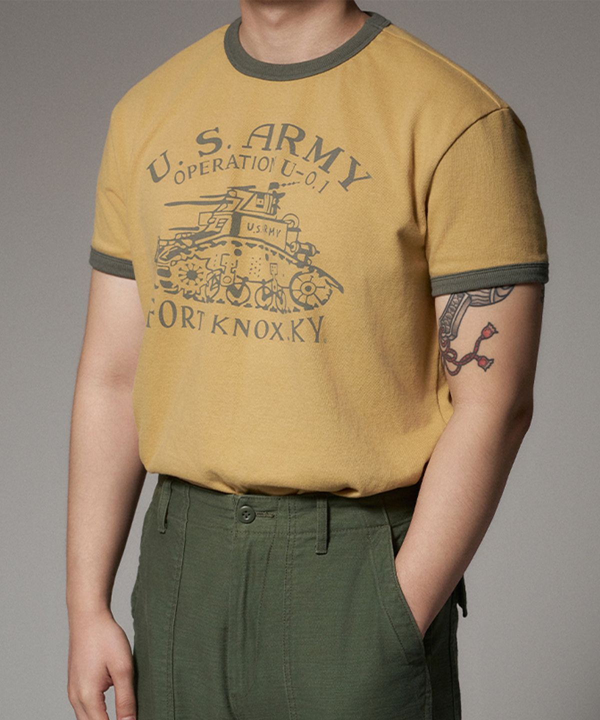 필드래프트(FIELDRAFT) [Soldier Fit] WW2(FORT KNOX) Ringer TEE_Mustard/Olive