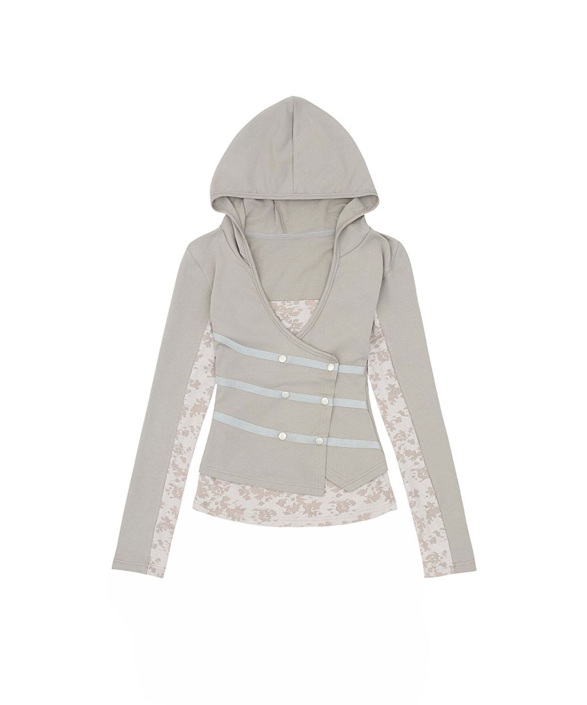 노 엑스트라 터치(NO EXTRA TOUCH) Double Button Layered Hoodie Jersey Cardigan (Sand) / 26FWKC003SD