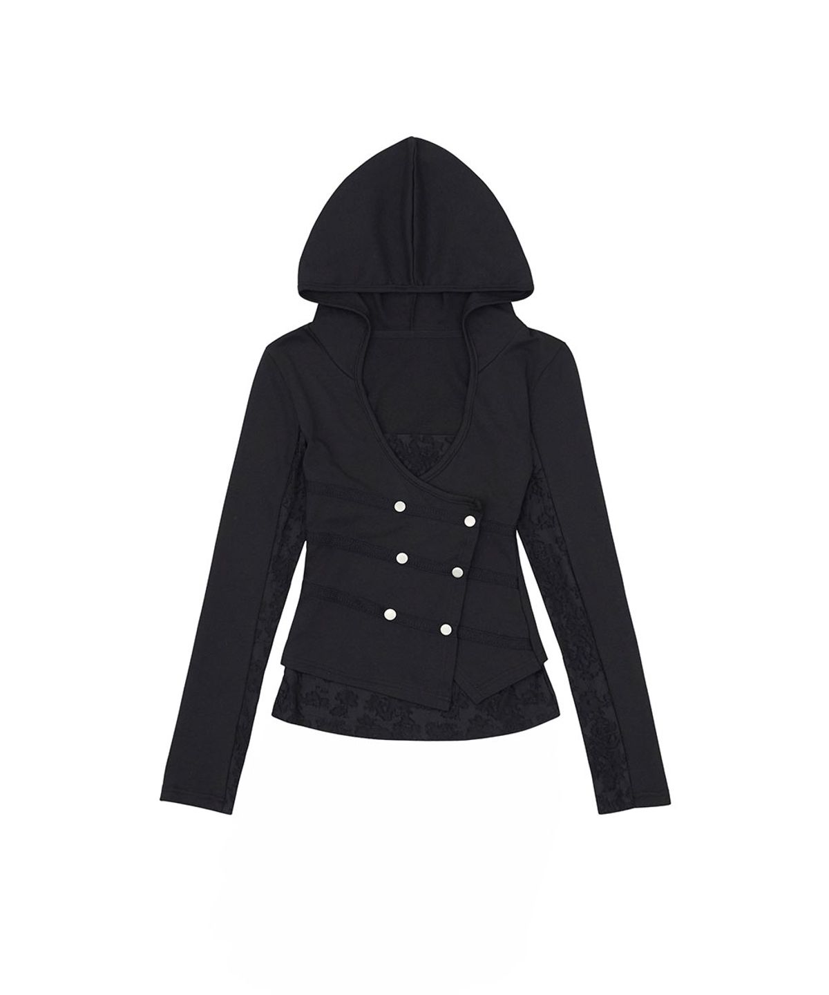 노 엑스트라 터치(NO EXTRA TOUCH) Double Button Layered Hoodie Jersey Cardigan (Black) / 26FWKC003BK