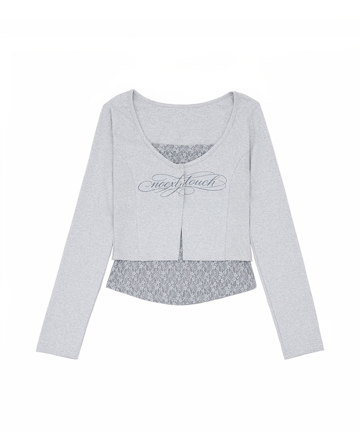 노 엑스트라 터치(NO EXTRA TOUCH) Lace Layered Top Bolero Cardigan (Melange Gray) / 26FWKC002MG