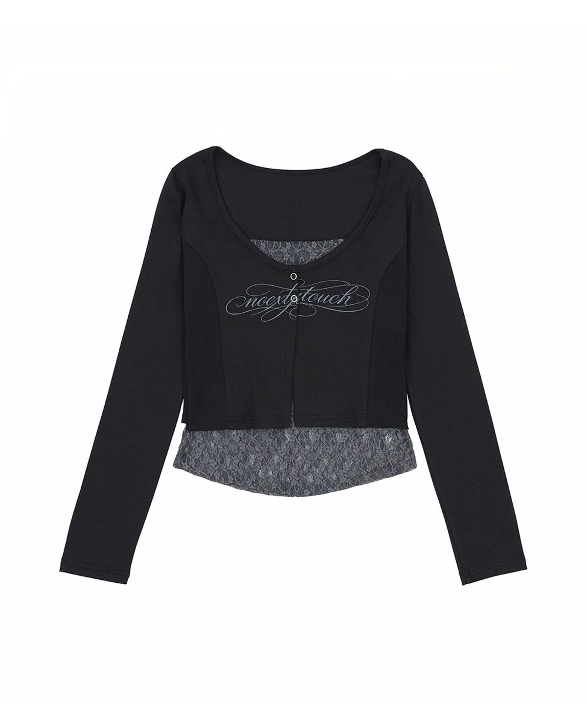 노 엑스트라 터치(NO EXTRA TOUCH) Lace Layered Top Bolero Cardigan (Black) / 26FWKC002BK