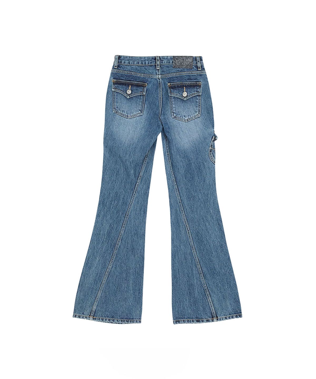 노 엑스트라 터치(NO EXTRA TOUCH) Kaihara Belt Bag Utility Low Bootcut Pants (Blue) / 26FWPT003BL