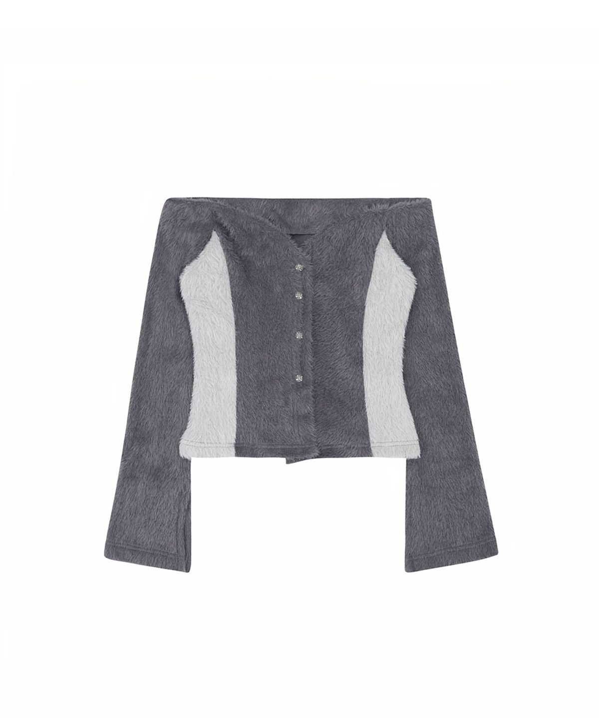 노 엑스트라 터치(NO EXTRA TOUCH) Hairy Fur Off-Shoulder Cardigan Set (Gray) / 26FWSET001GR