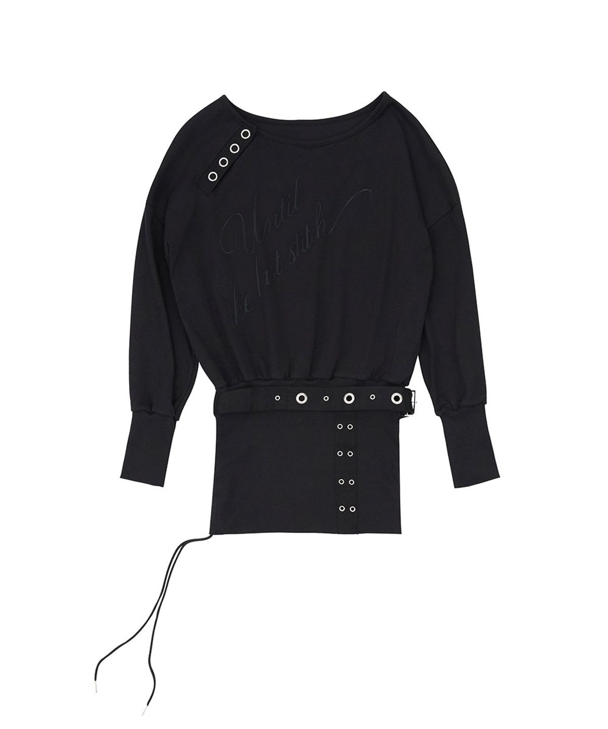 노 엑스트라 터치(NO EXTRA TOUCH) Eyelet Belted Two-Way Sweatshirt (Black) / 26FWSS001BK