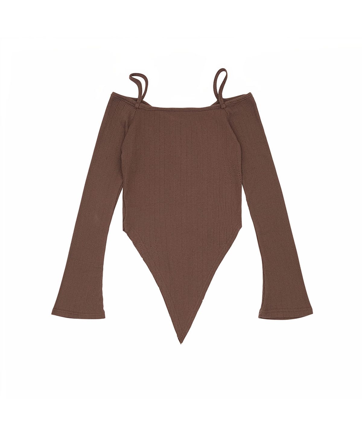 노 엑스트라 터치(NO EXTRA TOUCH) Shirred Off-Shoulder Long Sleeve Tee (Brown) / 26FWTS004BR