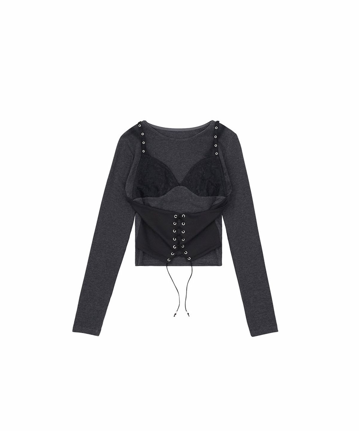 노 엑스트라 터치(NO EXTRA TOUCH) Bustier Layered Long Sleeve Tee (Charcoal) / 26FWTS003CH