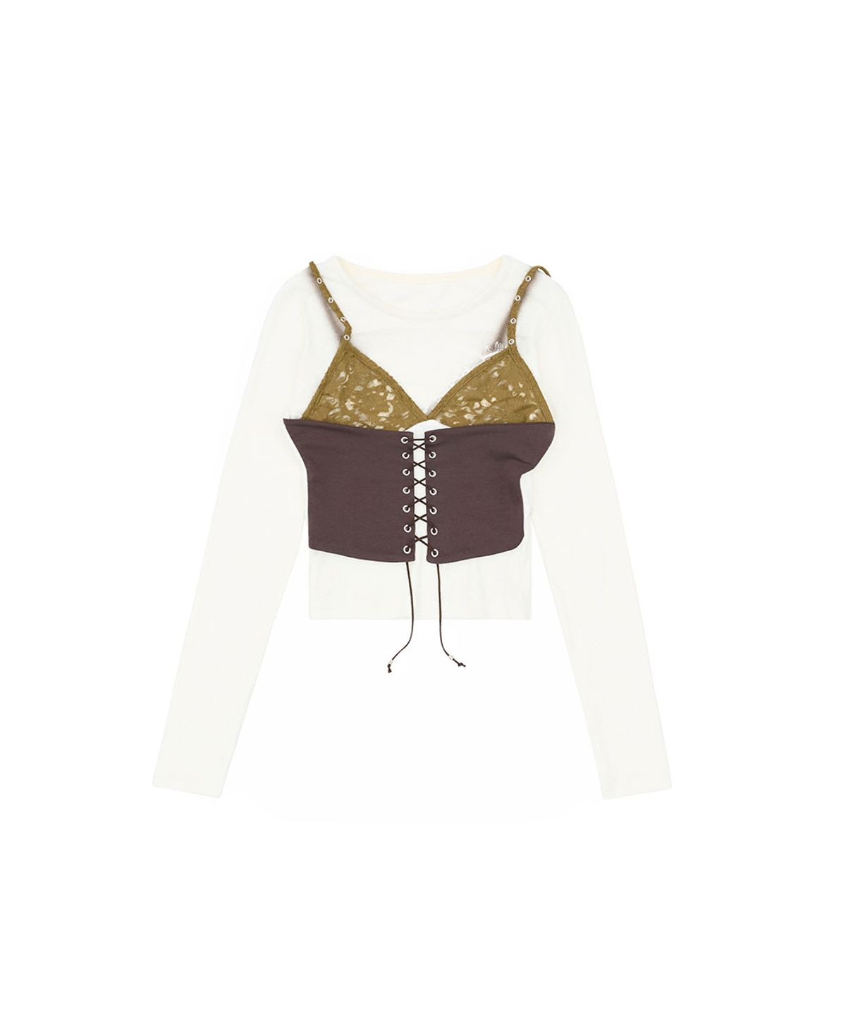노 엑스트라 터치(NO EXTRA TOUCH) Bustier Layered Long Sleeve Tee (Cream) / 26FWTS003CR