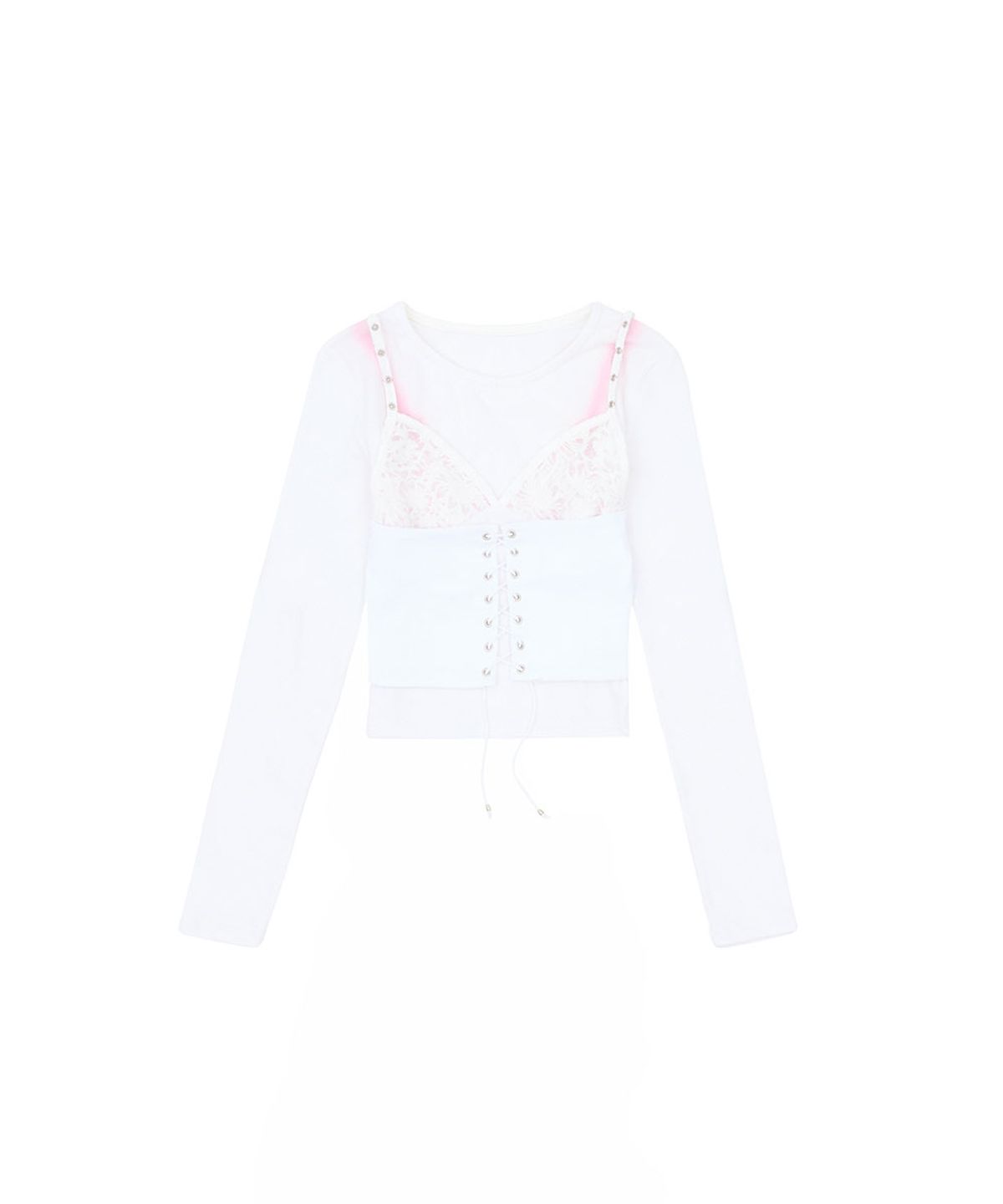 노 엑스트라 터치(NO EXTRA TOUCH) Bustier Layered Long Sleeve Tee (White) / 26FWTS003WH