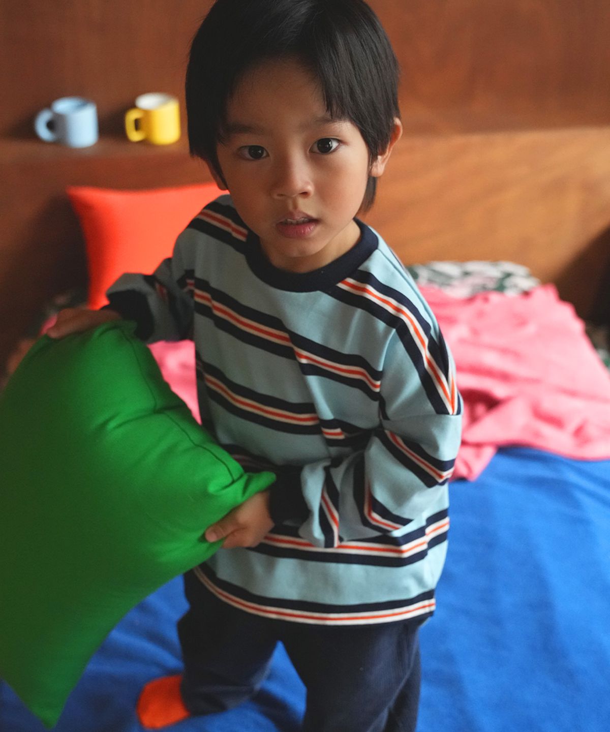 라메종드도도(LA MAISON DE DODO) DODO BASIC Oversized Stripe T Shirt (Navy/Cerulean Blue)_키즈긴팔티