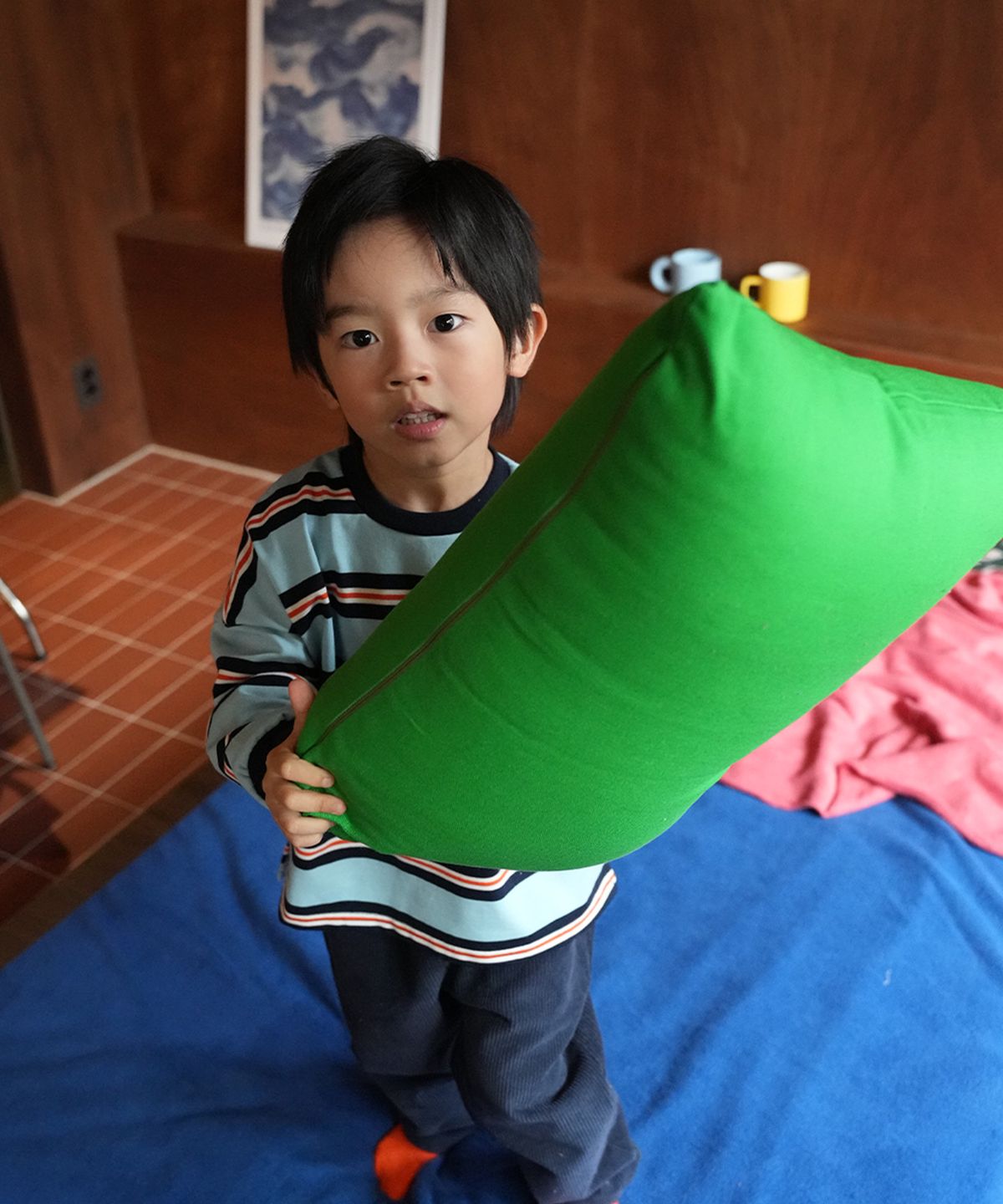 라메종드도도(LA MAISON DE DODO) DODO BASIC Oversized Stripe T Shirt (Navy/Cerulean Blue)_키즈긴팔티