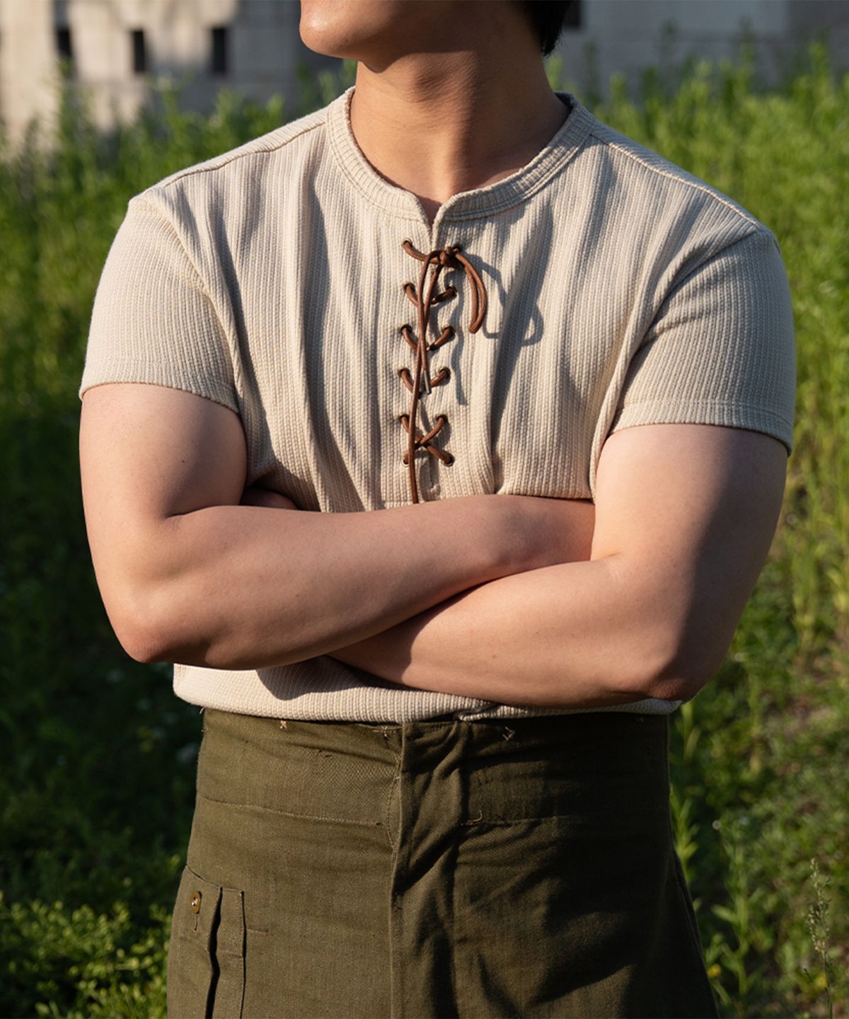 필드래프트(FIELDRAFT) [Soldier Fit] Baseball Lace-up TEE_Ivory