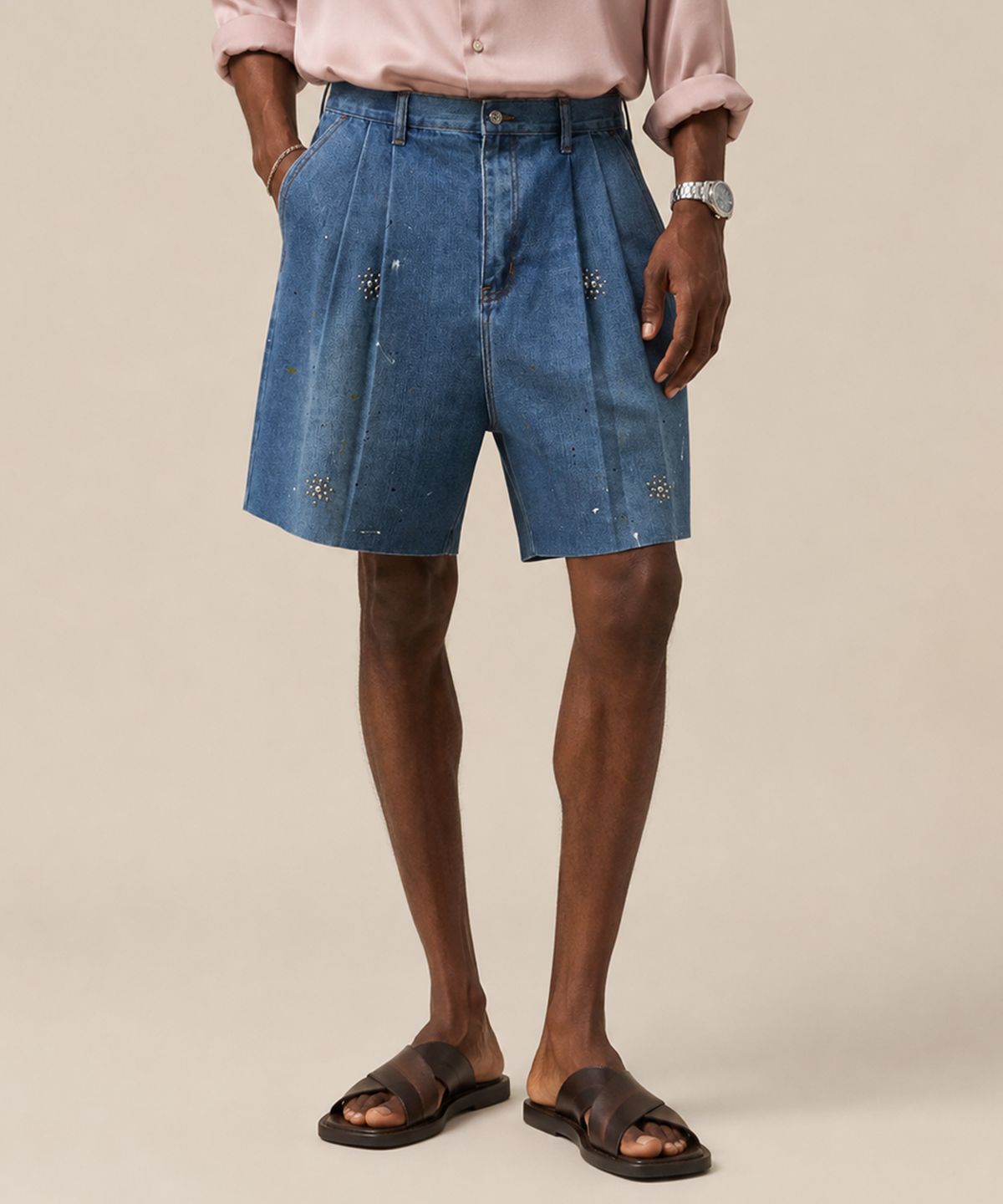 스트라이크(STRIKE) Atelier Jeweled Washed Denim Shorts (BLUE)