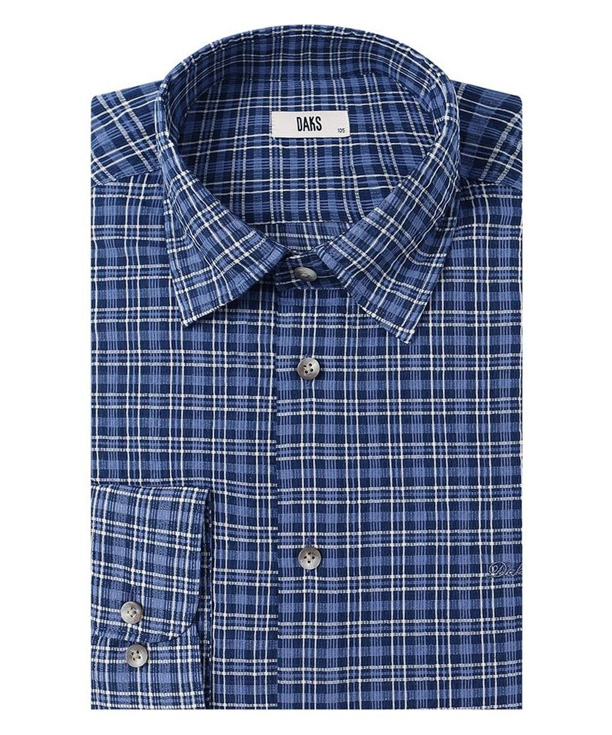 닥스셔츠(DAKS SHIRTS) 이지케어 면혼방 스몰체크 셔츠 레귤러핏 블루_DMA1SHCL150B1