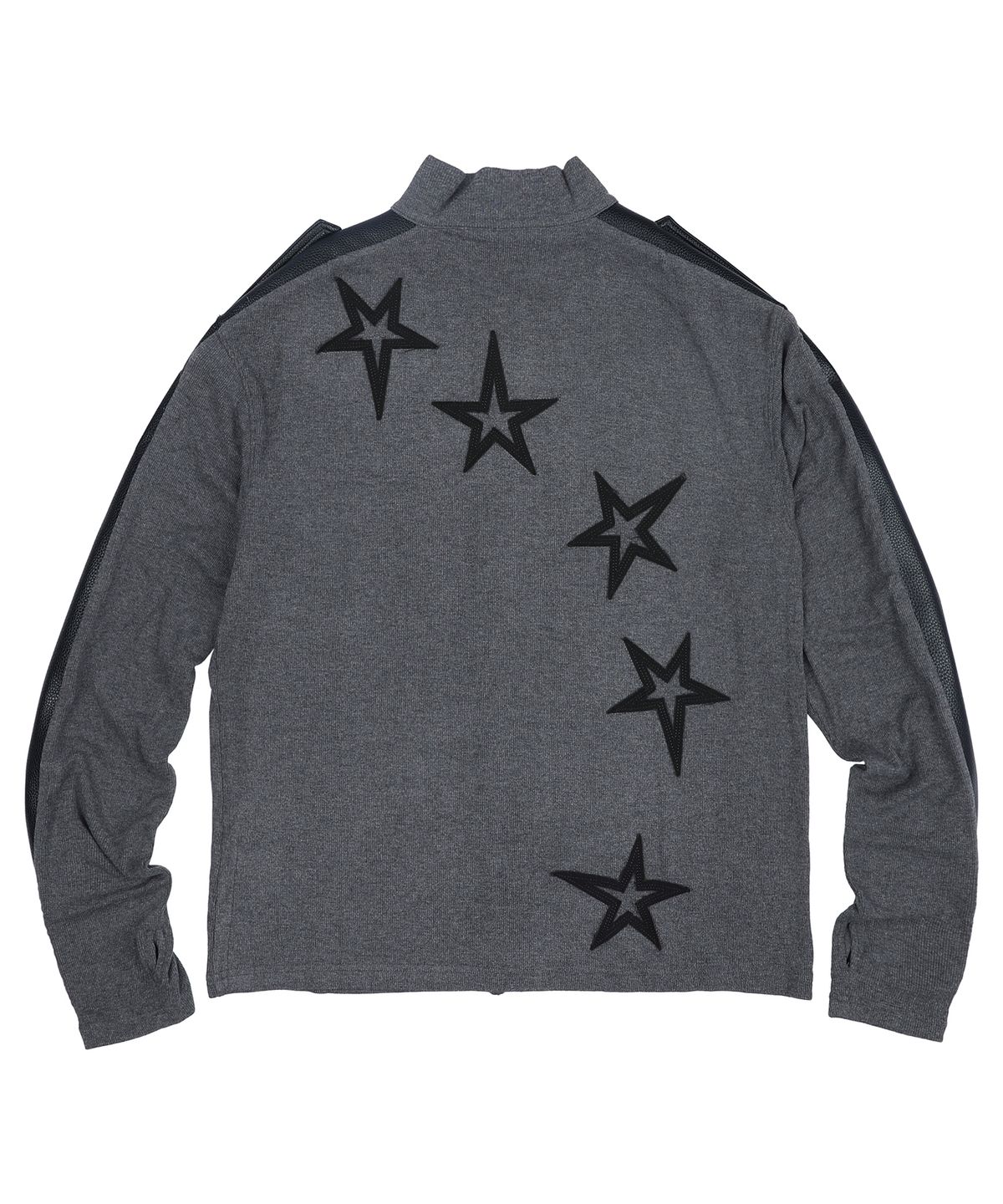글랙(GLACK) GT189 스타 트레일 아플리케 PU레더 믹스 피티드 롱슬리브 집업 (CHARCOAL GRAY)