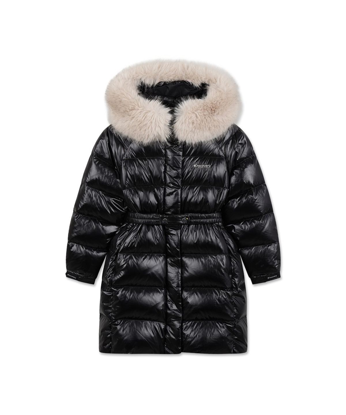 디스커버리 키즈(DISCOVERY KIDS) 여아 레니아 퍼 글로시 구스다운 롱패딩 (BLACK)