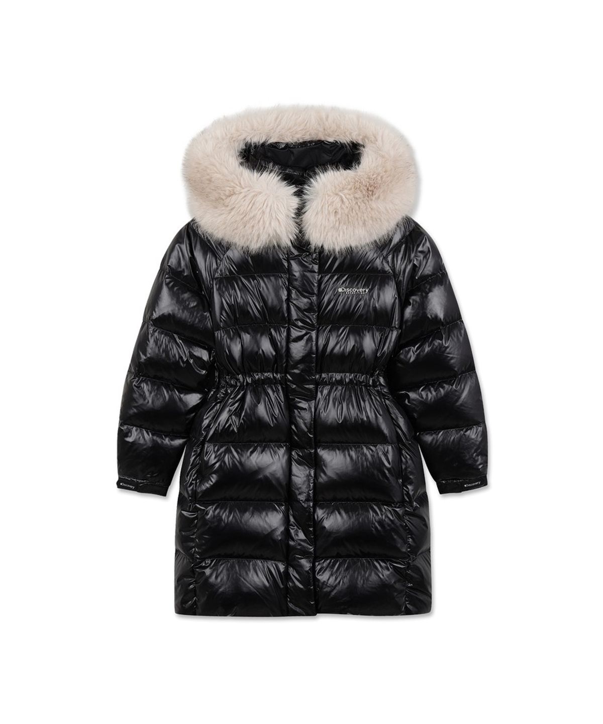 디스커버리 키즈(DISCOVERY KIDS) 여아 레니아 퍼 글로시 구스다운 롱패딩 (BLACK)