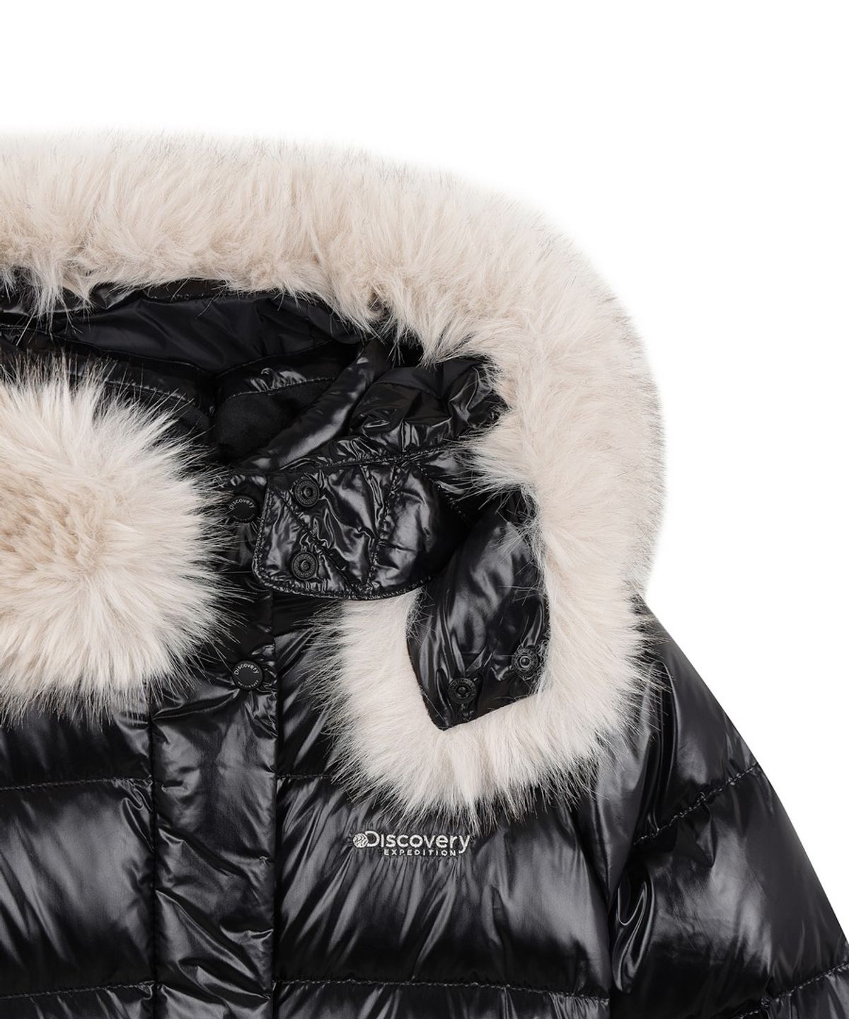 디스커버리 키즈(DISCOVERY KIDS) 여아 레니아 퍼 글로시 구스다운 롱패딩 (BLACK)