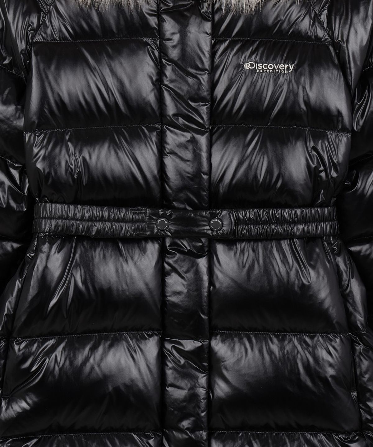 디스커버리 키즈(DISCOVERY KIDS) 여아 레니아 퍼 글로시 구스다운 롱패딩 (BLACK)