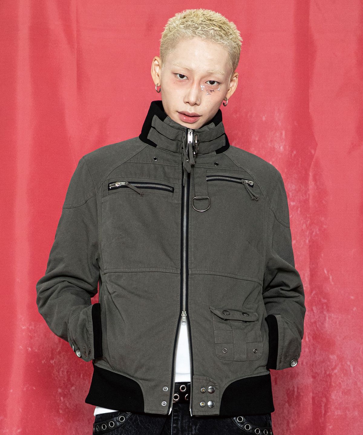 글랙(GLACK) GJ118 캐시 Y2K 테크니컬 빈티지 립 크롭 자켓 (CHARCOAL GRAY)