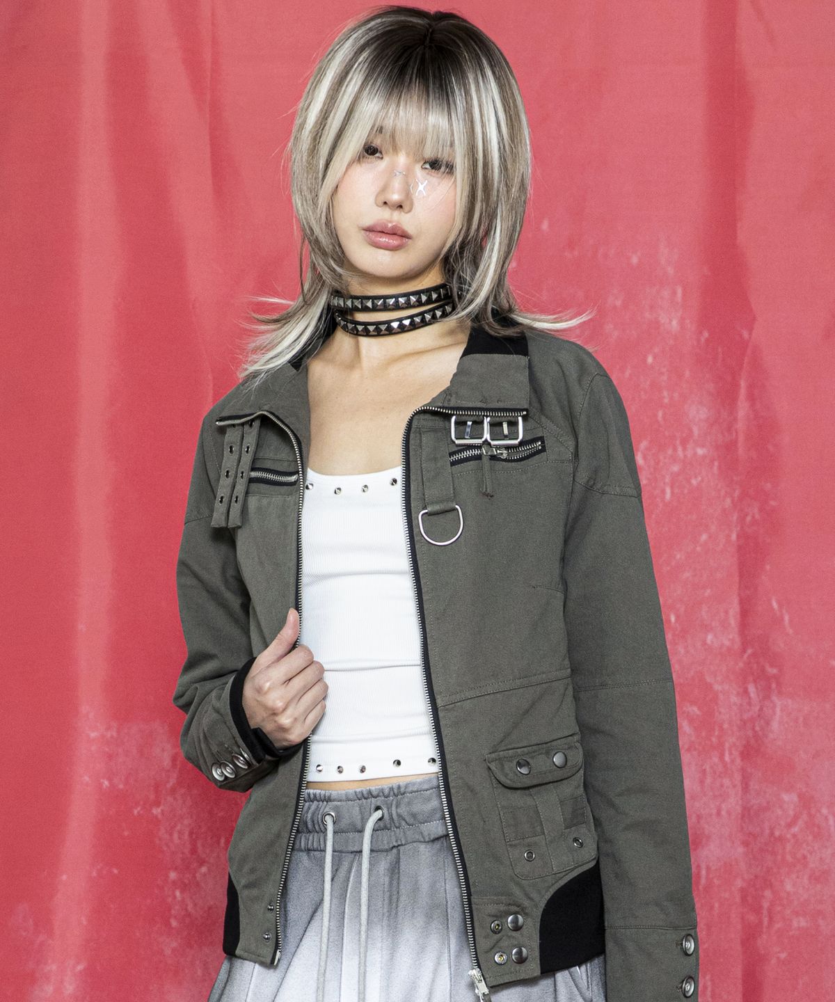 글랙(GLACK) GJ118 캐시 Y2K 테크니컬 빈티지 립 크롭 자켓 (CHARCOAL GRAY)