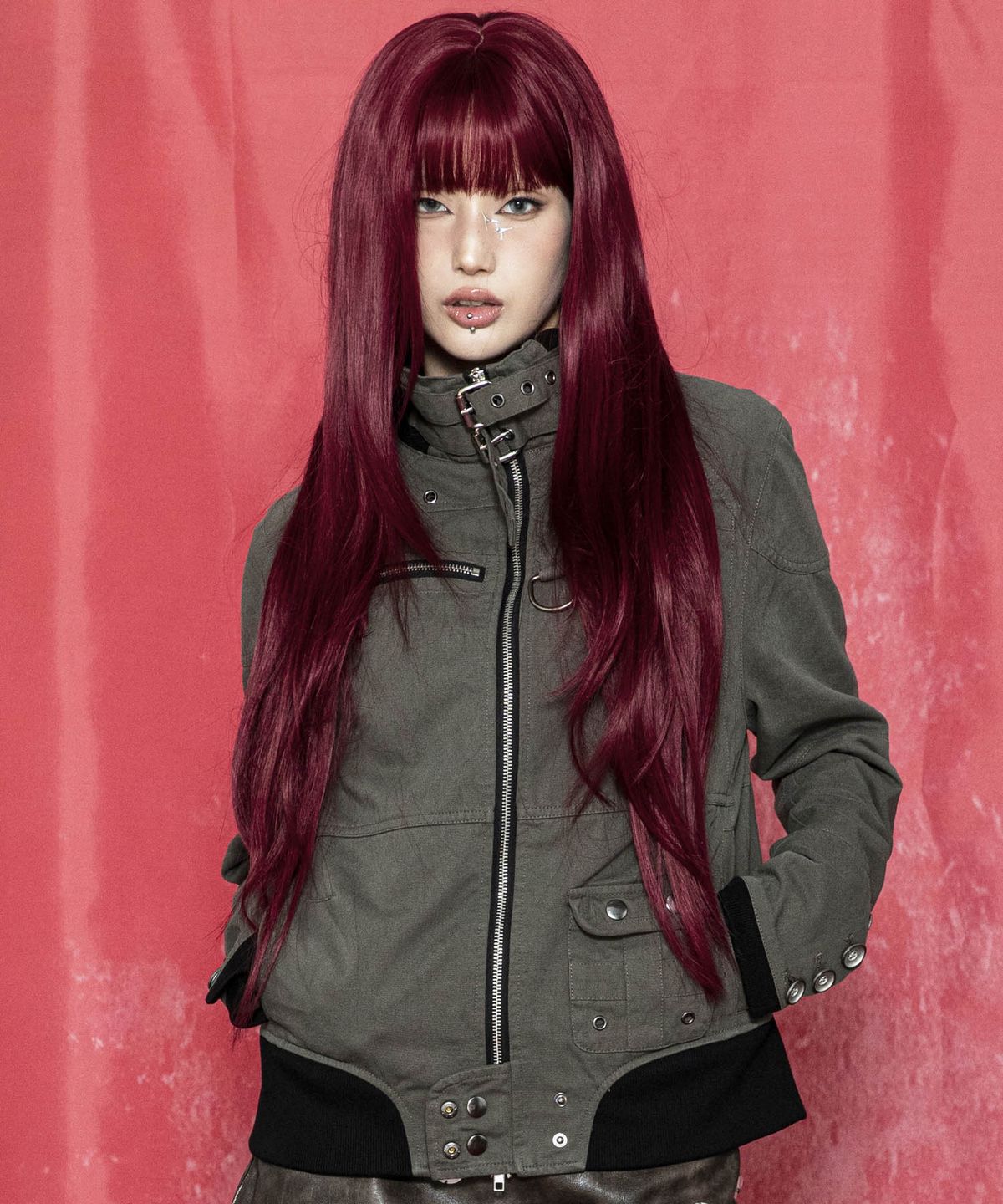 글랙(GLACK) GJ118 캐시 Y2K 테크니컬 빈티지 립 크롭 자켓 (CHARCOAL GRAY)